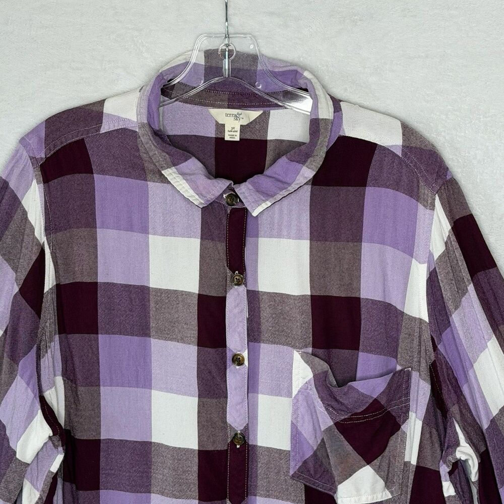 Terra &‎ Sky Women's Plus Size 3X Purple Plaid Button Down Shirt - Picture 4 of 16